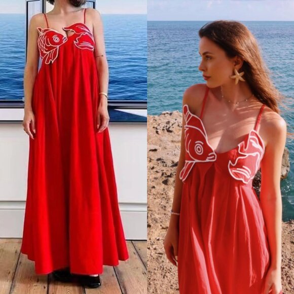 Farm Rio Koi Red Fish Top Linen Maxi Dress Size XL NWT - Picture 16 of 16